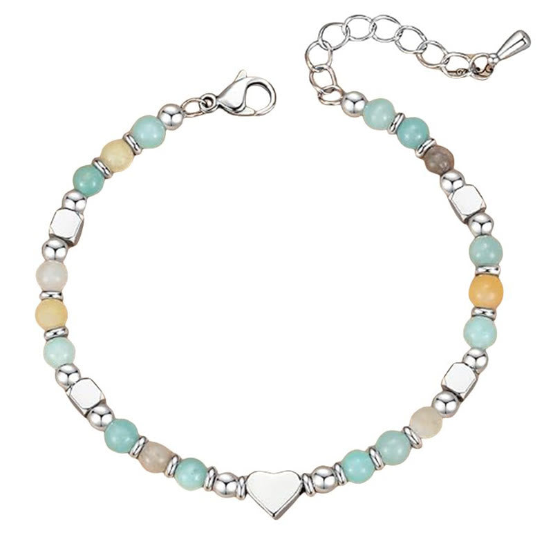 Pulsera de equilibrio positivo con forma de corazón de piedra natural de Buddha Stones, amazonita, amatista, lazurita y cuarzo rosa.