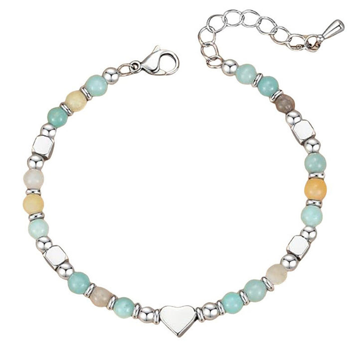 Pulsera de equilibrio positivo con forma de corazón de piedra natural de Buddha Stones, amazonita, amatista, lazurita y cuarzo rosa.