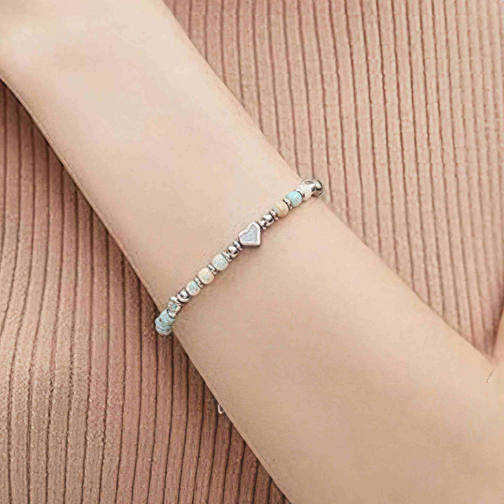 Pulsera de equilibrio positivo con forma de corazón de piedra natural de Buddha Stones, amazonita, amatista, lazurita y cuarzo rosa.