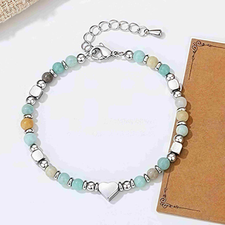 Pulsera de equilibrio positivo con forma de corazón de piedra natural de Buddha Stones, amazonita, amatista, lazurita y cuarzo rosa.