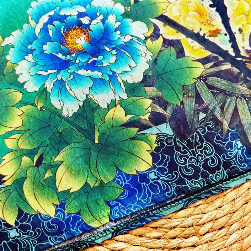 Camiseta Buddha Stones holgada de poliéster con estampado de flores de peonía de loto y cuello redondo para mujer, de media manga