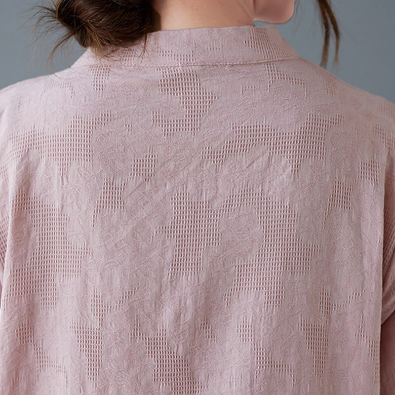 Camisa de lino y algodón para mujer con bordado de flores estereoscópicas vintage de verano con Buddha Stones y manga tres cuartos y botones de rana - image 11