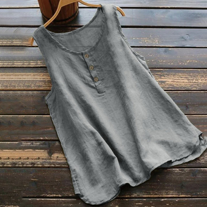 Chaleco de verano con botones y cuello redondo de color puro para mujer de Buddha Stones - Gris - US16, UK/AU20, EU48 (5XL) - image 2
