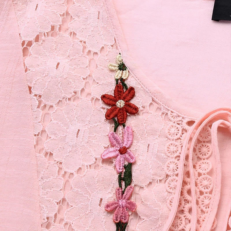 Camisa de algodón para mujer con mangas tres cuartos, encaje y bordado de flores vintage con Buddha Stones - image 2