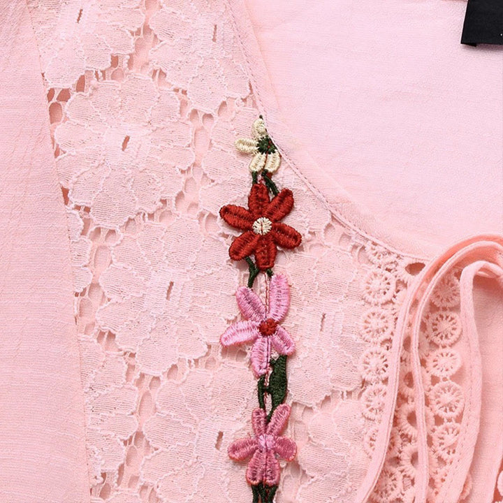 Camisa de algodón para mujer con mangas tres cuartos, encaje y bordado de flores vintage con Buddha Stones - image 2