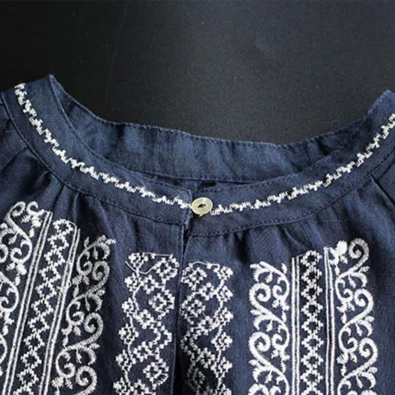 Camisa de mujer de manga larga con cuello redondo y bordado étnico con Buddha Stones y estampado bohemio - image 9