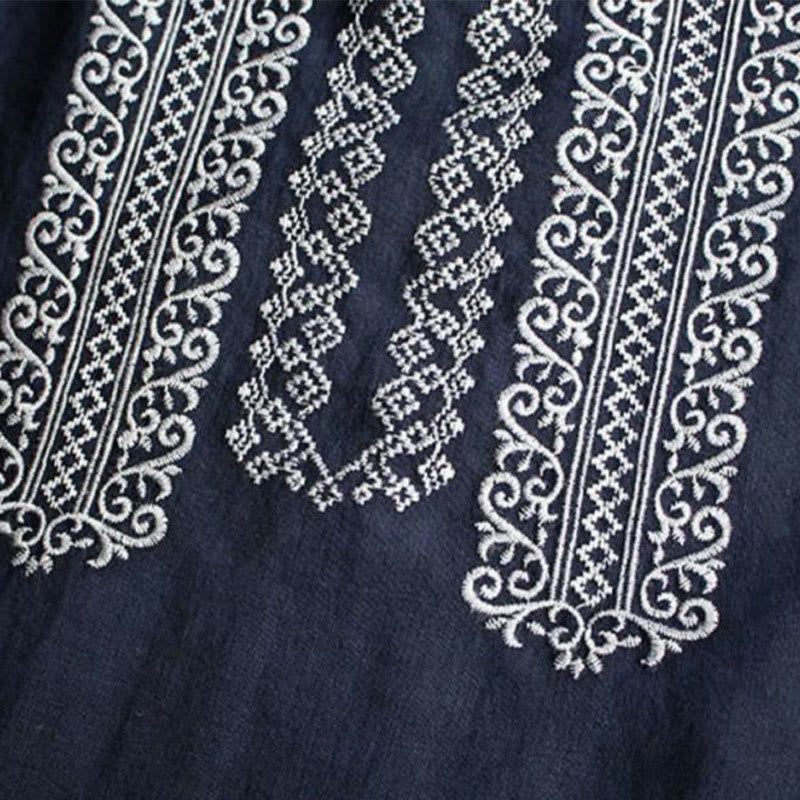 Camisa de mujer de manga larga con cuello redondo y bordado étnico con Buddha Stones y estampado bohemio - image 11