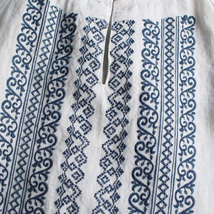Camisa de mujer de manga larga con cuello redondo y bordado étnico con Buddha Stones y estampado bohemio - image 4
