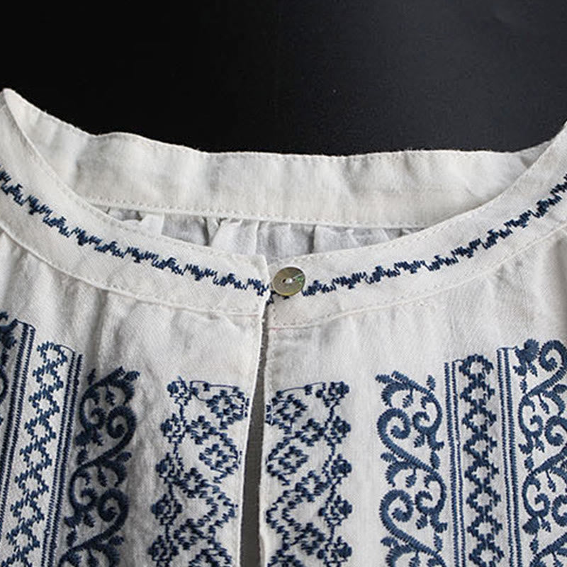 Camisa de mujer de manga larga con cuello redondo y bordado étnico con Buddha Stones y estampado bohemio - image 4