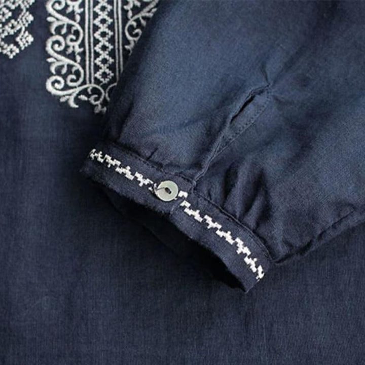 Camisa de mujer de manga larga con cuello redondo y bordado étnico con Buddha Stones y estampado bohemio - image 12