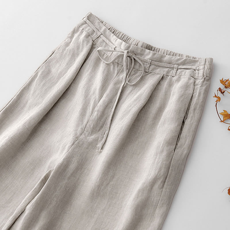 Buddha Stones Pantalones anchos de lino y algodón con cordón ajustable hasta el tobillo para mujer, de verano, con bolsillos y cremallera. - image 13