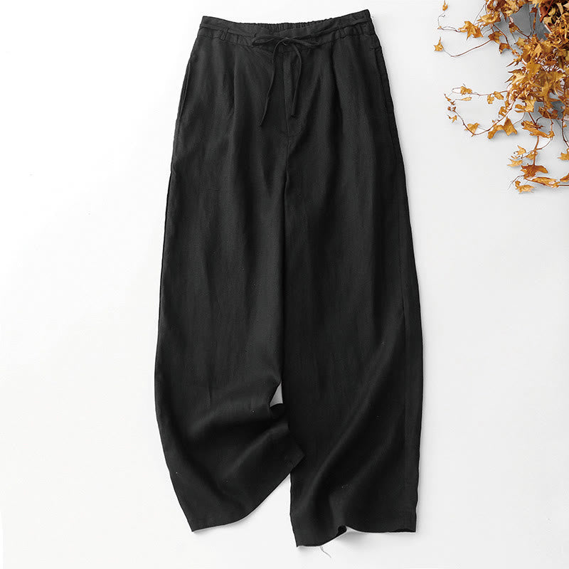 Buddha Stones Pantalones anchos de lino y algodón con cordón ajustable hasta el tobillo para mujer, de verano, con bolsillos y cremallera. - Negro - US8-10，UK/AU12-14，EU40-42 (2XL) - image 7