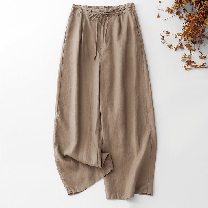 Buddha Stones Pantalones anchos de lino y algodón con cordón ajustable hasta el tobillo para mujer, de verano, con bolsillos y cremallera. - BurlyWood - US8-10，UK/AU12-14，EU40-42 (2XL) - image 0