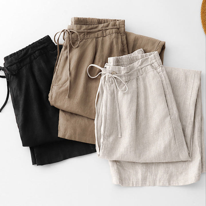 Buddha Stones Pantalones anchos de lino y algodón con cordón ajustable hasta el tobillo para mujer, de verano, con bolsillos y cremallera. - image 21