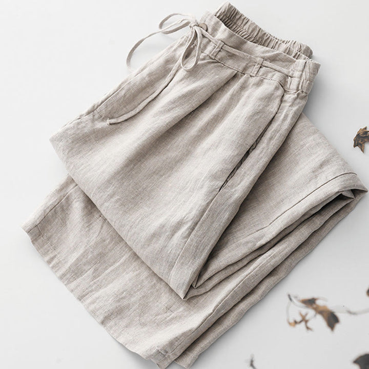 Buddha Stones Pantalones anchos de lino y algodón con cordón ajustable hasta el tobillo para mujer, de verano, con bolsillos y cremallera. - image 11