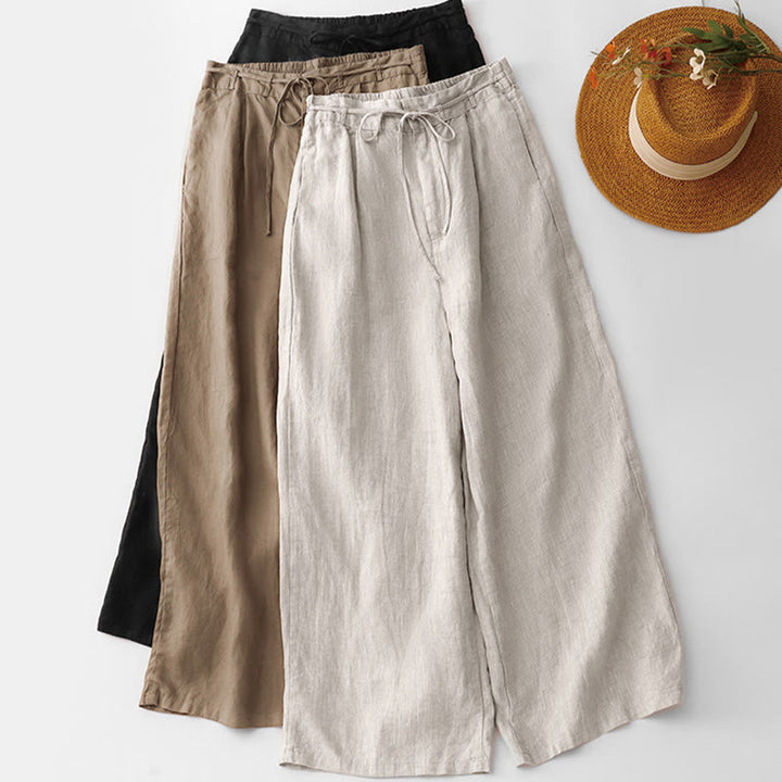 Buddha Stones Pantalones anchos de lino y algodón con cordón ajustable hasta el tobillo para mujer, de verano, con bolsillos y cremallera. - image 19