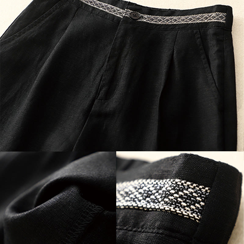 Buddha Stones Pantalones anchos de lino y algodón para mujer, de verano, de color liso, largos 7-8, con bolsillos y cremallera - image 22