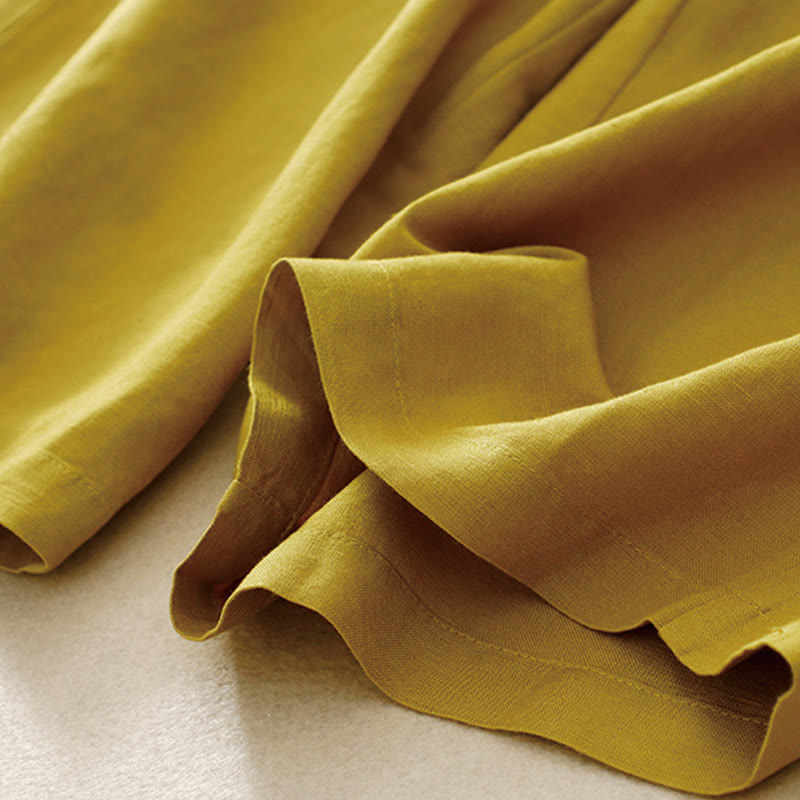 Buddha Stones Pantalones anchos de lino y algodón para mujer, de verano, de color liso, largos 7-8, con bolsillos y cremallera - image 2