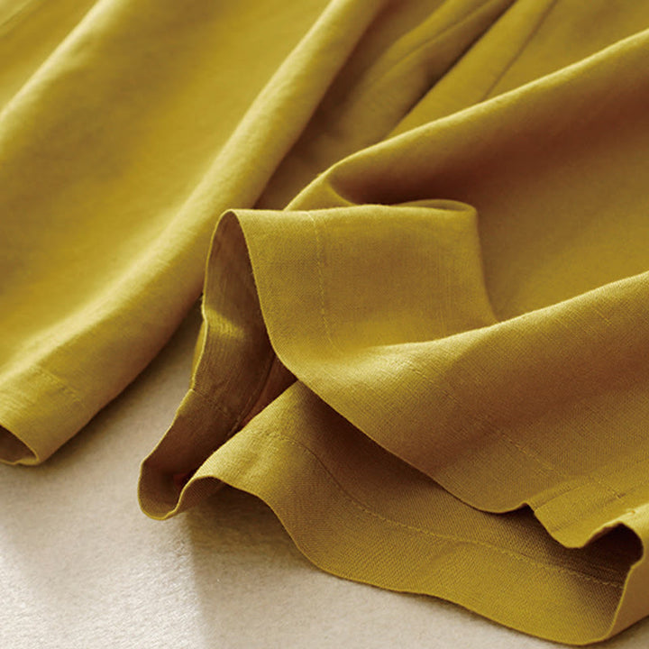 Buddha Stones Pantalones anchos de lino y algodón para mujer, de verano, de color liso, largos 7-8, con bolsillos y cremallera - image 2