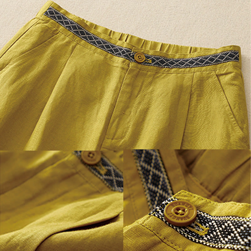 Buddha Stones Pantalones anchos de lino y algodón para mujer, de verano, de color liso, largos 7-8, con bolsillos y cremallera - image 3