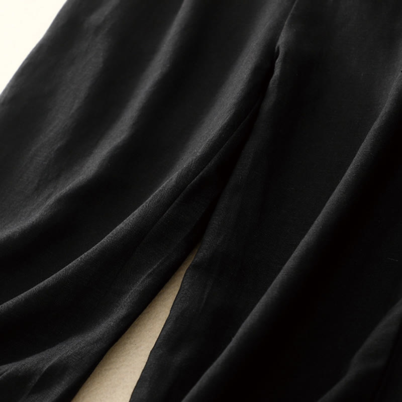 Buddha Stones Pantalones anchos de lino y algodón para mujer, de verano, de color liso, largos 7-8, con bolsillos y cremallera - image 21