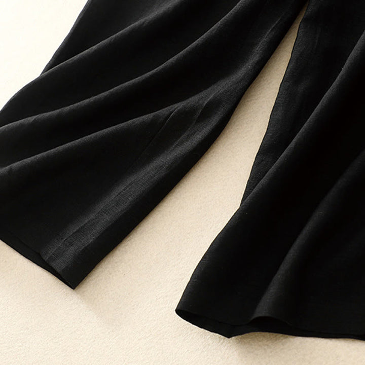 Buddha Stones Pantalones anchos de lino y algodón para mujer, de verano, de color liso, largos 7-8, con bolsillos y cremallera - image 20