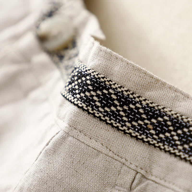 Buddha Stones Pantalones anchos de lino y algodón para mujer, de verano, de color liso, largos 7-8, con bolsillos y cremallera - image 7