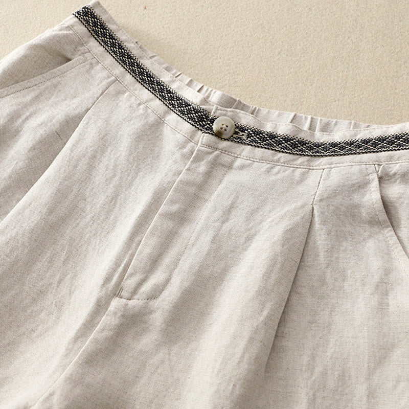 Buddha Stones Pantalones anchos de lino y algodón para mujer, de verano, de color liso, largos 7-8, con bolsillos y cremallera - image 6