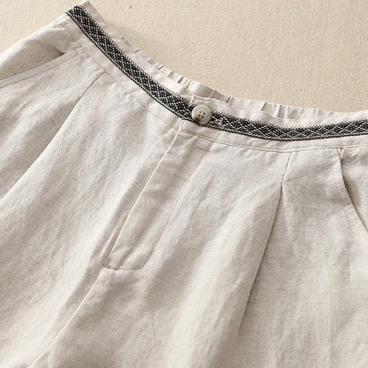 Buddha Stones Pantalones anchos de lino y algodón para mujer, de verano, de color liso, largos 7-8, con bolsillos y cremallera - image 6
