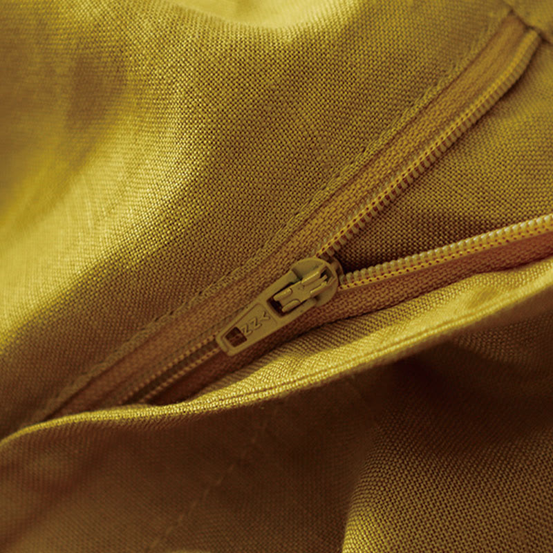 Buddha Stones Pantalones anchos de lino y algodón para mujer, de verano, de color liso, largos 7-8, con bolsillos y cremallera - image 1