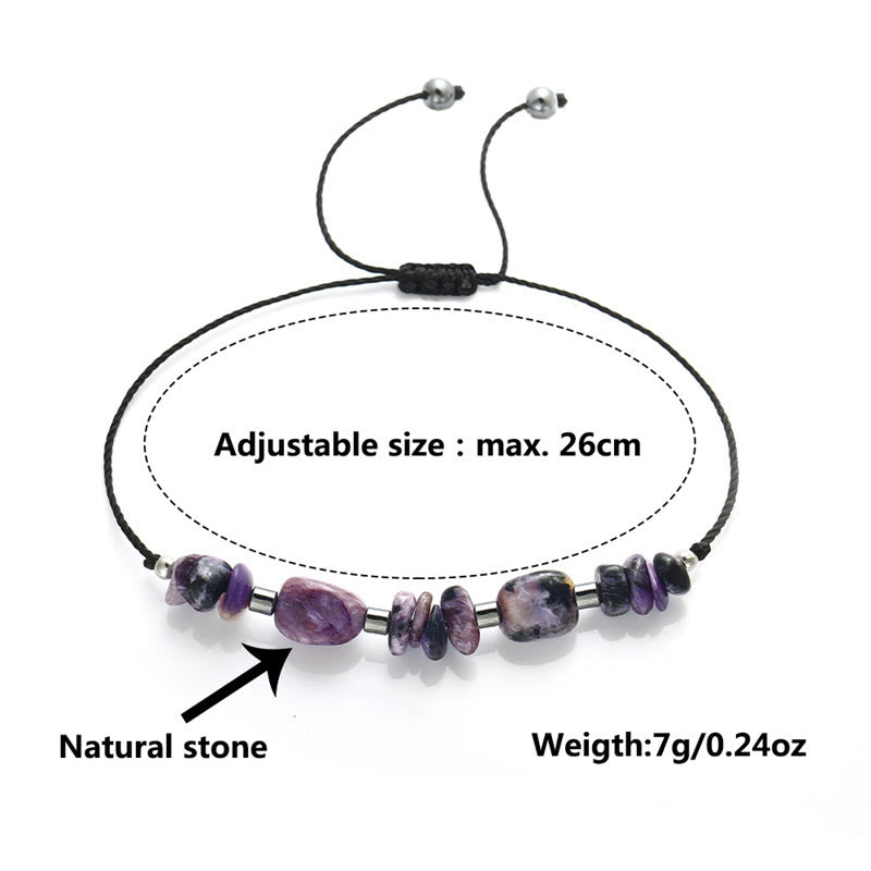 Pulsera poderosa de hematita y charoita con Buddha Stones que viven el momento