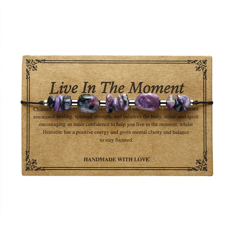 Pulsera poderosa de hematita y charoita con Buddha Stones que viven el momento