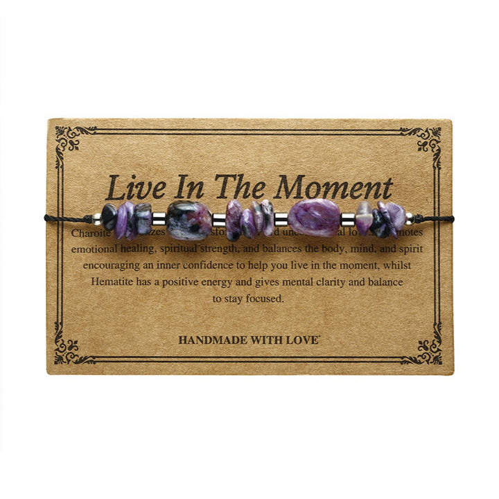 Pulsera poderosa de hematita y charoita con Buddha Stones que viven el momento