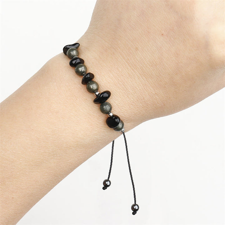 Pulsera de Obsidiana Negra con Pirita de Hierro y Buddha Stones "Estoy Protegido"