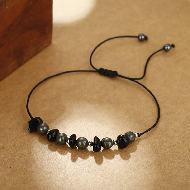 Pulsera de Obsidiana Negra con Pirita de Hierro y Buddha Stones "Estoy Protegido"