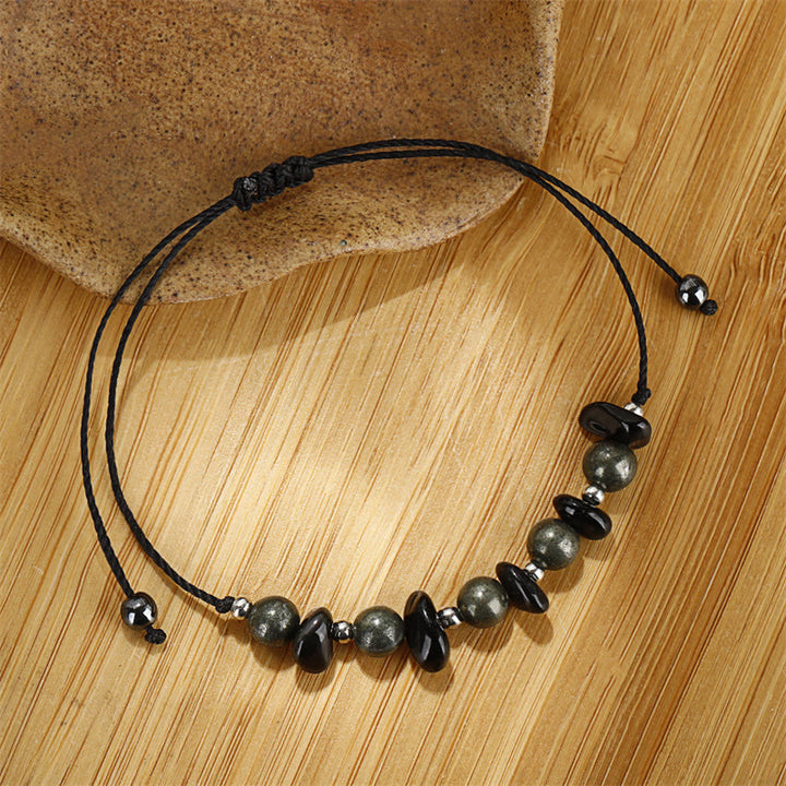 Pulsera de Obsidiana Negra con Pirita de Hierro y Buddha Stones "Estoy Protegido"