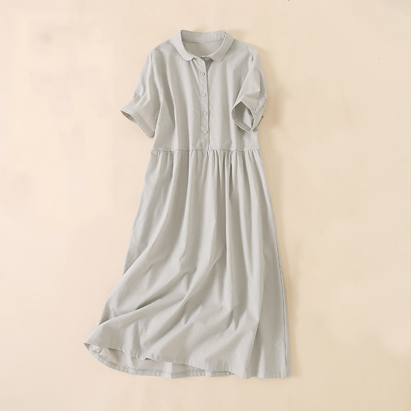 Vestido midi de lino y algodón de manga corta con diseño de botones de verano y bolsillos de Buddha Stones