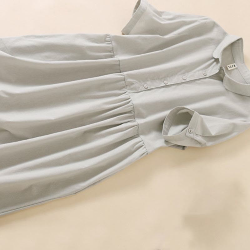 Vestido midi de lino y algodón de manga corta con diseño de botones de verano y bolsillos de Buddha Stones