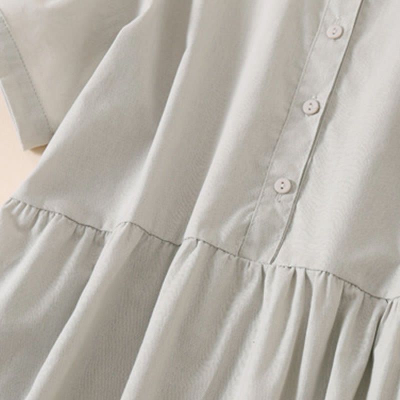 Vestido midi de lino y algodón de manga corta con diseño de botones de verano y bolsillos de Buddha Stones