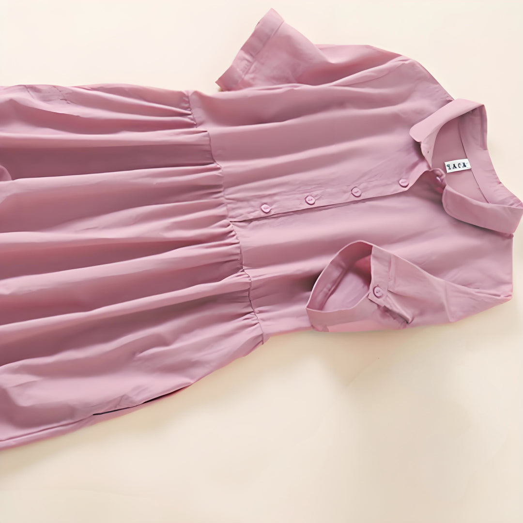Vestido midi de lino y algodón de manga corta con diseño de botones de verano y bolsillos de Buddha Stones