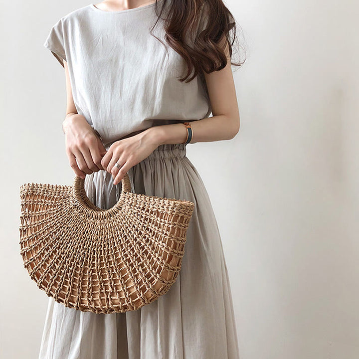 Vestido midi informal de lino y algodón con mangas cortas y diseño de cintura oriental con cordón ajustable y Buddha Stones