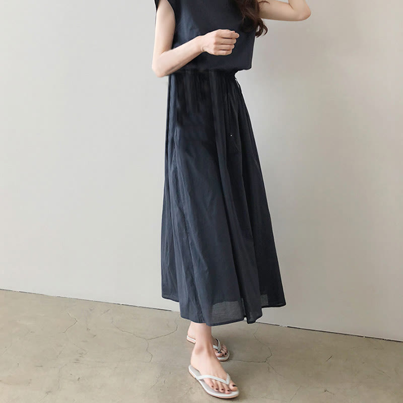 Vestido midi informal de manga corta con diseño de cordón ajustable en la cintura y estampado de Buddha Stones. - image 19