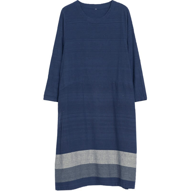 Vestido midi informal de lino y algodón de manga larga con rayas y bolsillos de Buddha Stones - image 10