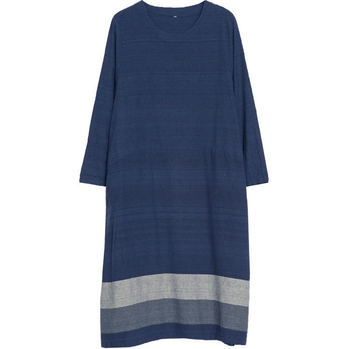 Vestido midi informal de lino y algodón de manga larga con rayas y bolsillos de Buddha Stones - image 10