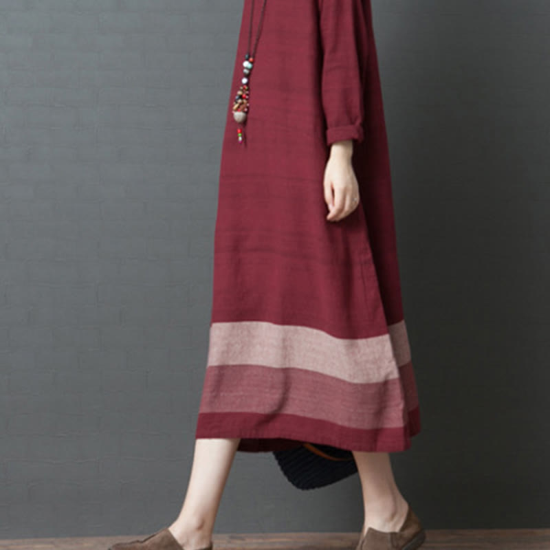 Vestido midi informal de lino y algodón de manga larga con rayas y bolsillos de Buddha Stones - image 12