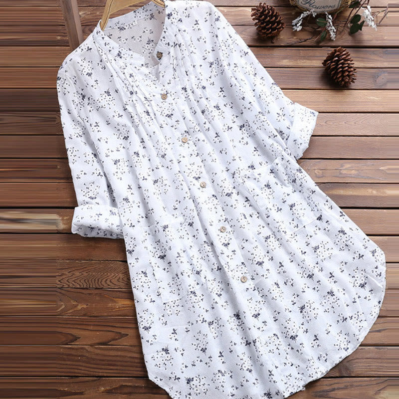 Camisa de manga larga para mujer con estampado de Buddha Stones y flores. - Blanco - US8-10，UK/AU12-14，EU40-42 (2XL) - image 0