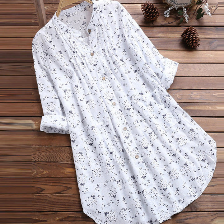 Camisa de manga larga para mujer con estampado de Buddha Stones y flores. - Blanco - US8-10，UK/AU12-14，EU40-42 (2XL) - image 0