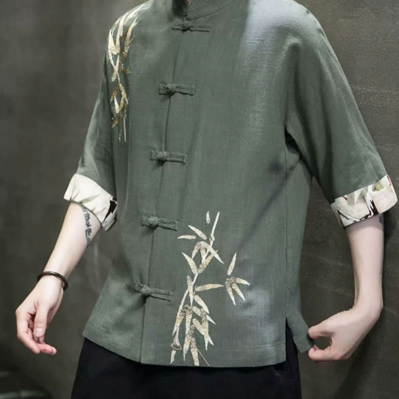 Camisa de lino y bambú de manga corta con botones de rana para hombre de Buddha Stones - image 7