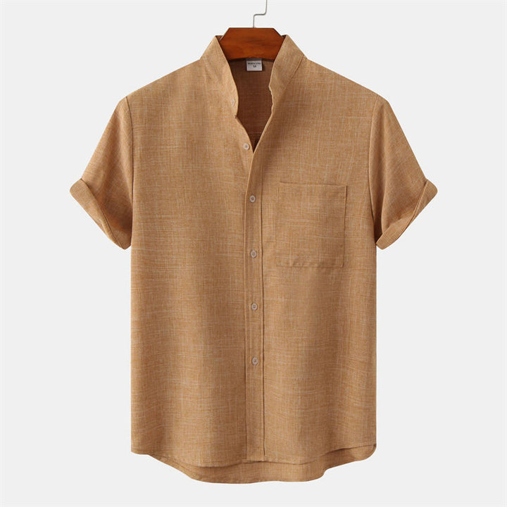Camisa de algodón de manga corta con botones y bolsillo para hombre de Buddha Stones Summer