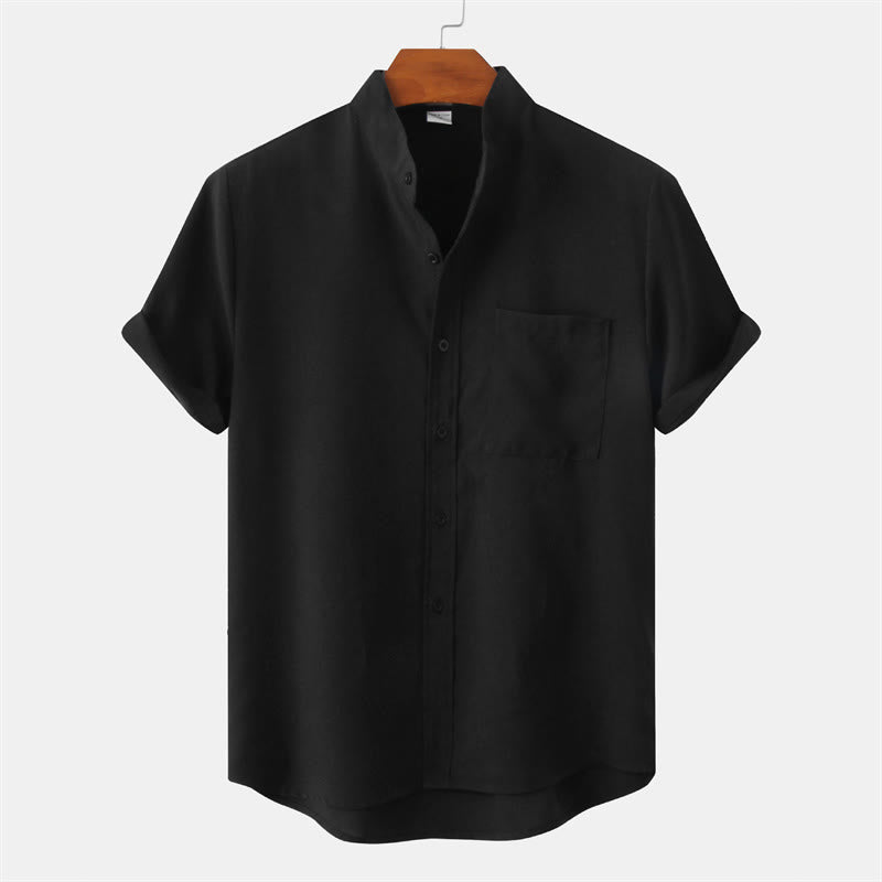 Camisa de manga corta lisa con botones y bolsillo para hombre Buddha Stones Summer - Negro - US/UK/AU42, EU52 (3XL) - image 7
